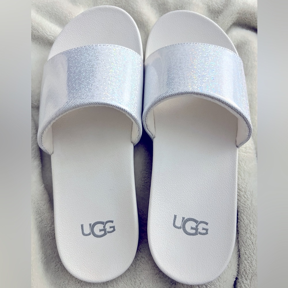 UGG Glitter White Slip On Slides Slippers Size 3 OG Box